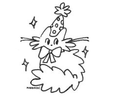 a drawing of a cat wearing a party hat