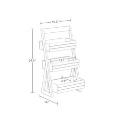 a drawing of a wooden shelf with drawers and shelves on each side, along with measurements for