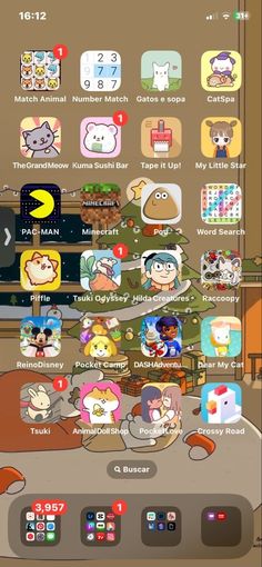 an iphone screen with many different cartoon characters on the phone and in front of it