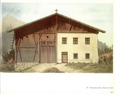 this is an old drawing of a building with a cross on the roof and windows