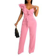 PRICES MAY VARY. Material: 95% polyester and 5% spandex,one piece jumpsuits are elastic, soft and breathable fabrics. Feature: Women ruffle sleep jump suit, one shoulder has three layers of ruffles, the other side is spaghetti shoulder belt, chest small V neck, back and V neck, back zipper, waist ear with adjustable belt, high waist wide leg pants, solid color, good elasticity. Occasions: Jumpers for women elegant great for all occasions: cocktail and evening party, both casual and formal events Womens Jumpsuits Casual, Tie Waist Jumpsuit, Solid Jumpsuit, Heart Clothes, High Waist Wide Leg Pants, Top Wedding Dresses, Casual Jumpsuit, Womens Casual, Jumpers For Women