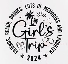 a white sticker with the words girls trip and palm trees in black on it