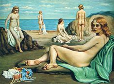 Bathers on the beach, 1934 - 基里訶 - WikiArt.org Italian Painters, Oil Painting Reproductions, Italian Artist, Painting Reproductions, Western Art, Art Movement, Beach Art