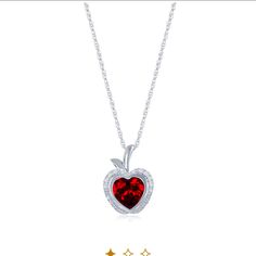 Enchanted Disney Fine Jewelry Sterling Silver With 1/10 Cttw Diamond And Created Ruby Snow White Apple Pendant Necklace Comes With Box Shown And Gift Box Snow White Apple, Enchanted Disney, Enchanted Disney Fine Jewelry, Disney Fine Jewelry, White Apple, Disney Snow White, Disney Jewelry, Jewelry Sterling Silver, White Necklace