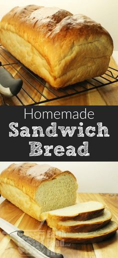 homemade sandwich bread on a cooling rack with knifes