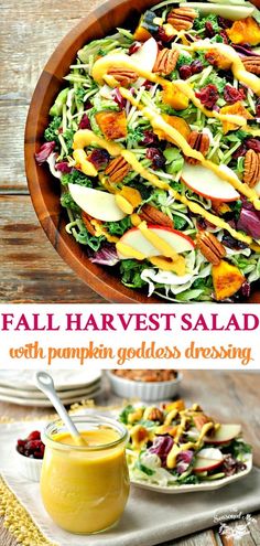 this fall harvest salad with pumpkin yellow dressing is the perfect side dish for thanksgiving dinner