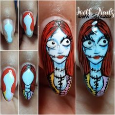 Proceso de dibujo de Sally del extraño mundo de Jack💀 Jack And Sally Nail Designs, Competition Nails, Jack Y Sally, Halloween Acrylic, Cute Halloween Nails, Market Ideas