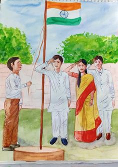 Flag Hosting Drawing, Independence Day Memory Drawing, Indian Festival Memory Drawing, Festival Composition Painting, Independent Day Drawing 15 August, Independence Day Drawing Competition, 15 August Independence Day Drawing, Subject Drawing, Indian Flags