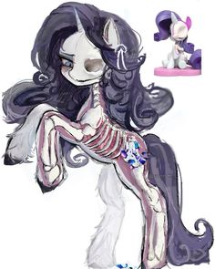 a drawing of a skeleton pony with long hair