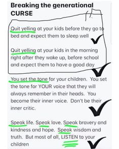 a text message that reads, breaking the generational curse quiting out your kids before they go to bed and expect them to sleep well
