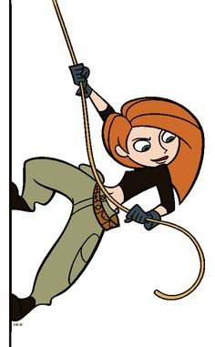 a cartoon girl hanging on to a rope