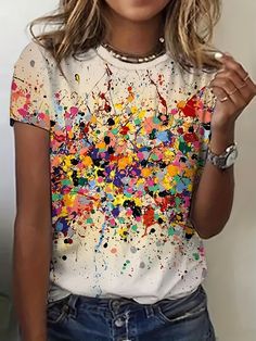 Precio bajo con envío gratis para usuario nuevo. Paint Clothing, Kid Crafts, Inspiration Mode, Mode Inspiration, Trendy Tops, Yearbook, Well Dressed, Neck T Shirt, Short Sleeves Tops