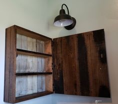 an old bookcase with text overlaying how to make your own farmhouse medicine cabinet