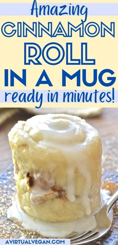 a sticky microwaved cinnamon roll mug cake Single Serving Microwave Dessert, Mug Donut Recipe, Cinnamon Roll In A Cup Recipe, Diy Microwave Desserts, Best Mug Recipes, Cakes In A Cup Microwave, Cinnamon Roll In Mug, Homemade Cake In A Mug