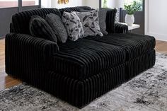 Midnight-Madness Onyx Corduroy 2-Piece Double Chaise Sectional - Ornate Home Sectional Sofa Day Bed, Black Couch Living Room Sofas, Black Cursted Sofa Living Room, Black Comfy Sofa, Black Velvet Skirt Couch, Living Rooms With Black Velvet Sofas, Black Chenelle Sofa, Black Couch With Chaise, Black Boho Sofa