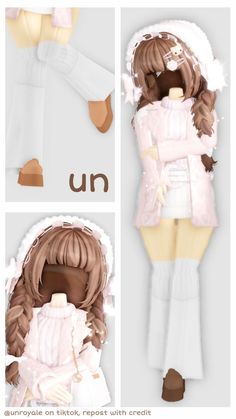 an anime doll with long hair wearing a white outfit and brown boots, standing in front of