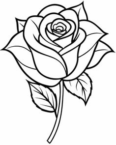 a black and white rose with leaves on it