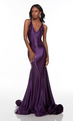 Plum Prom Dress, Paris Prom Dress, Prom Dress Purple, Paris Prom, Stretch Satin Dress, Gorgeous Prom Dresses, Plastic Dress, Alyce Paris, Prom Style