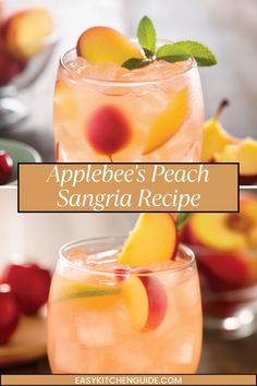 Whether you're hosting a party or looking for something fun to sip on, try out this easy and delicious recipe for Applebees peach sangria! Simple Drink Recipes Alcoholic, Sangria Recipes Easy, Drink Refreshers, Refreshment Drinks, Peach Sangria Recipe, Alcohol Punch, Peach Sangria Recipes, Applebees Recipes, Vodka Gimlet