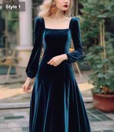 Long Sleeved Velvet Dress, Elegant Velvet Dress, Winter Evening Dresses, Midi Velvet Dress, Formal Dress For Wedding, Long Sleeve Formal Dress, Formal Dress For Wedding Guest, Blue Velvet Gown, Sleeve Formal Dress