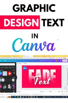 graphic design text in canva's face next to an image of a computer screen