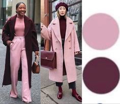 Dusty Pink Color Combinations Outfit, Blush Pink Color Combinations, Burgundy Pink Outfit, Burgundy And Pink Outfit, Pink And Burgundy Outfit, Burgundy Coat Outfit, Bill Cunningham, Pink Color Combination, Dress Better