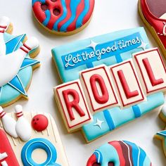 decorated cookies with the word roll on them