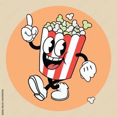 a cartoon popcorn character with thumbs up