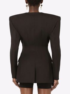 Shop Dolce & Gabbana shoulder-pad double-breasted blazer with Express Delivery - FARFETCH Business Attire, Shoulder Pads Fashion, Black Pants Outfit, Dolce Gabbana Jacket, Wool Jackets Women, Dreadlock Hairstyles For Men, 1980s Fashion, Romper With Skirt, Double Breasted Blazer