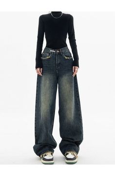 Minimalisticky Chic, Style Wide Leg Jeans, Streetwear Korean, Baggy Jean, Loose Fashion, Trendy Jeans, Moda Jeans, Korean Fashion Women, Jeans Material