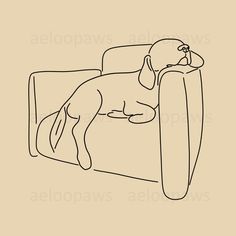 a drawing of a dog laying on a couch with its head resting on the pillow