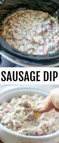 sausage dip in a slow cooker with potatoes