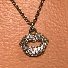 Betsey Johnson Rare Vintage Marilyn Monroe Crystal Rhinestone Dainty Lip Charm On Clasp With Clear Crystal Rhinestone Embedded In The Lip Necklace Says Kiss Me On The Back Has The Signature Bj Heart Clasp Charm Up For Sale Is My Entire Collection Of Betsey Johnson Jewelry Necklaces Rings Bracelets Purses Swimsuits Dress Shoes Earrings Lingerie Pajamas Skirts Pants Shorts Socks Leggings Sweaters Cardigans Skull Unicorn Bunny Marilyn Lip Sweetie Shell Hoop Pegasus Crystal Rhinestone Bikini Festiva Party Rhinestone Pendant Necklace With Bling, Party Pendant Rhinestone Necklace With Bling, Luxury Bedazzled Jewelry For Party, Luxury Bedazzled Party Jewelry, Glamorous Rhinestone Necklace With Diamond Accents, Party Diamond Pendant Rhinestone Necklace, Rhinestone Pendant Necklace With Sparkling Stones For Party, Sparkling Diamond Rhinestone Necklace For Party, Glamorous Diamond Rhinestone Necklace