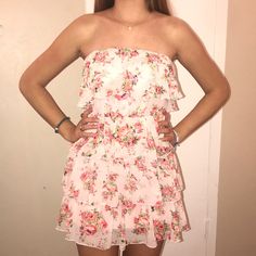 Never Worn, Pink, Rose Floral, Ruffled, Strapless Dress. Negotiable! Strapless Dress, Floral, Floral Strapless Dress, Strapless Floral Dress, Pink Rose, Pink Floral, Light Pink, Colorful Dresses, Womens Dresses