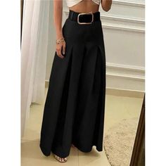 -Item Id 29704143 -Color: Black -Style: Casual -Pattern Type: Plain -Type: Wide Leg -Closure Type: Zipper Fly -Waist Line: Natural -Length: Long -Fit Type: Loose -Fabric: Non-Stretch -Material: Woven Fabric -Composition: 95% Polyester, 5% Elastane -Care Instructions: Machine Wash Or Professional Dry Clean -Temperature: Spring/Fall (18-25/63-77) -Body: Unlined -Sheer: No **Open To Offers!!!** **Bundle To Save More** **30% Off Bundles Of 2 Or More Items!!** ***Orders Go Out Within 5-10 Business Da Womens Dressy Pants, Ruffle Shoulder Dress, Dressy Pants, Casual Wide Leg Pants, Tailored Design, Pant Style, Wide Pants, Sweater Sleeves, Spring Summer Fashion