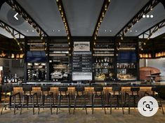 a bar with lots of stools in front of it