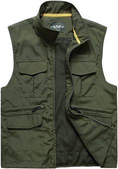 This durable outdoor vest is perfect for any outdoor enthusiast. This lightweight and breathable design features multiple pockets to store your belongings while also providing a stylish look. Crafted from polyester and cotton, this vest is comfortable, wind-resistant, and breathable for any activity. 100% Polyester Imported Zipper closure FEATURES: Zipper front, regular fit, v neck, solid color, multiple pockets, lightweight, quick dry, breathable. Removable back, back expose mesh make you more cool in summer hot days. MULTI-POCKETS: Work safari fishing vest with 15 varying sized functional pockets, including secure zippered pockets and Velcro fastening pockets. It’s a highly practical and versatile spring summer fall vest. US Neck Chest 36-38 S 14 1/2 - 15" 36-38 39-41 M 15 1/4 - 15 3/4" Bulletproof Clothing, Hunting Vest, Pocket Vest, Fall Vest, Fishing Vest, Outdoor Vest, Army Surplus, Winter Knit Hats, Summer Hot