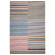 a multicolored rug with different stripes on it