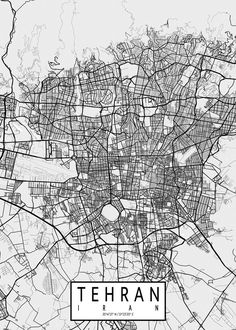 a black and white map of the city of tehren