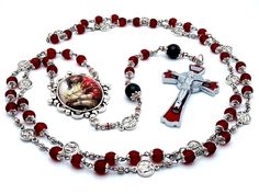 Way Of The Cross, Saint Benedict, Onyx Gemstone, Bead Caps, Red Glass, The Cross, Copper Wire, Onyx