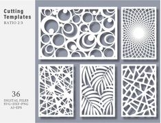 paper cut templates for laser cutting and other crafting projects, set of 6