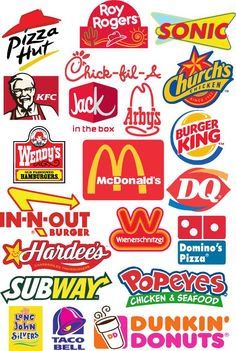 various fast food logos are shown in this image