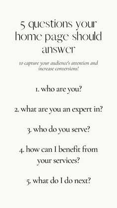 the five questions you need to answer in your home page should i answer this question?