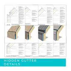 the instructions for how to build a wooden gutter details page with pictures and text