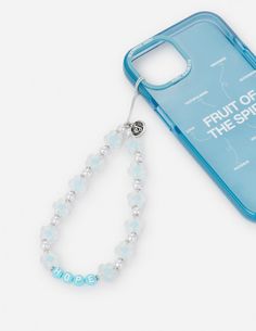 a phone case with a beaded lanyard attached to it