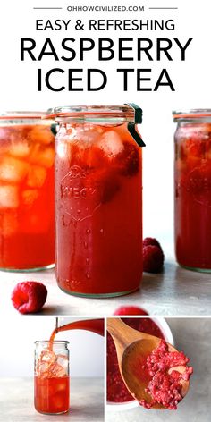 raspberry iced tea in mason jars