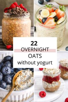 overnight oats with yogurt in mason jars and fresh berries on the side