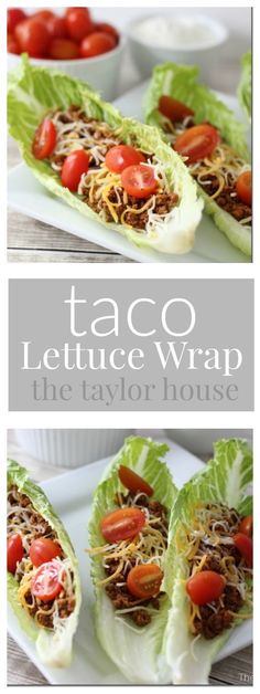 the taco lettuce wrap has tomatoes and shredded cheese on it, along with other ingredients