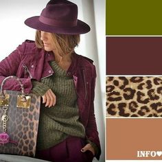 a woman holding a leopard print bag and wearing a purple hat with her handbag