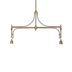 an antique style chandelier with three bells hanging from it's sides and four arms